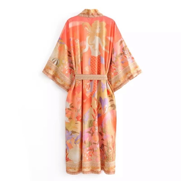 Mermaid Dreams Boho Kimono Duster Robe Coverup - Picture 5 of 9